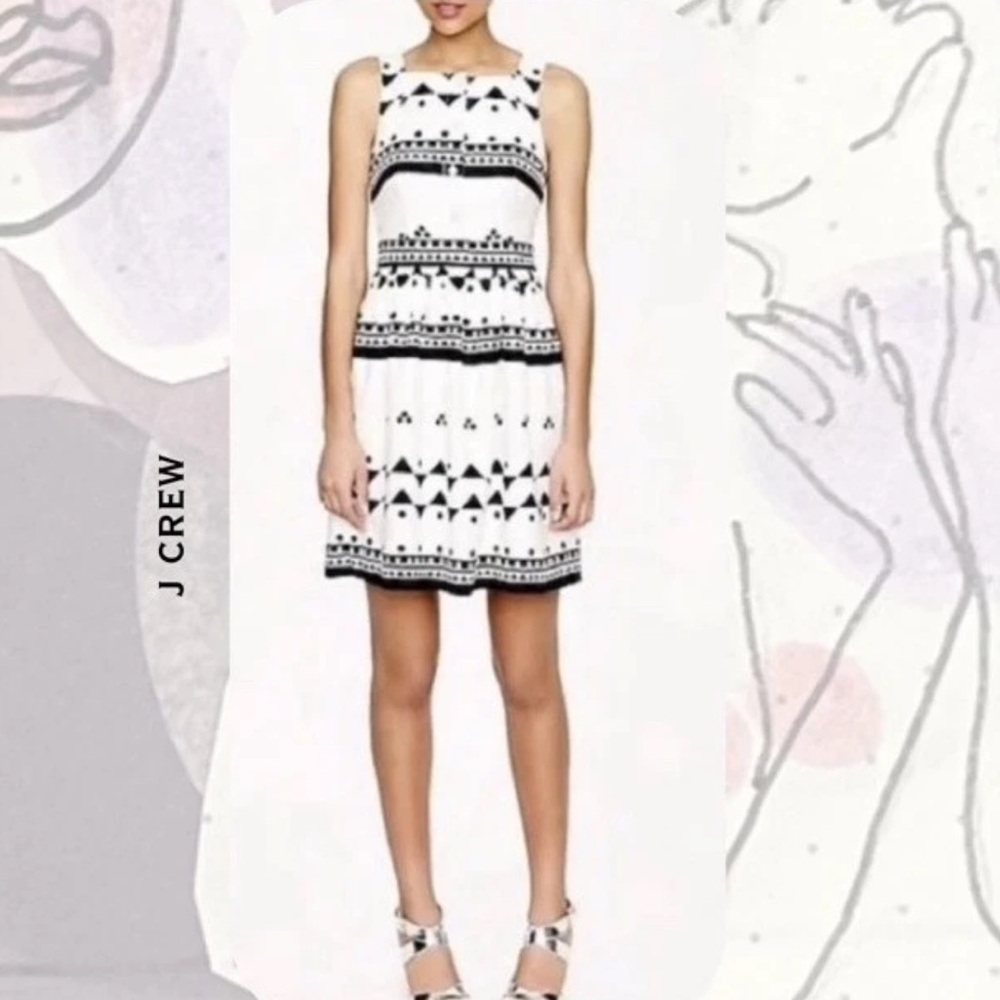 J. Crew Black & White Sleeveless Geometric Print Sleeveless Mini Dress